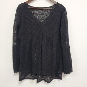 Relativity Womens Open Knit Fairy Grunge Babydoll Top Size XL Black Whimsigoth